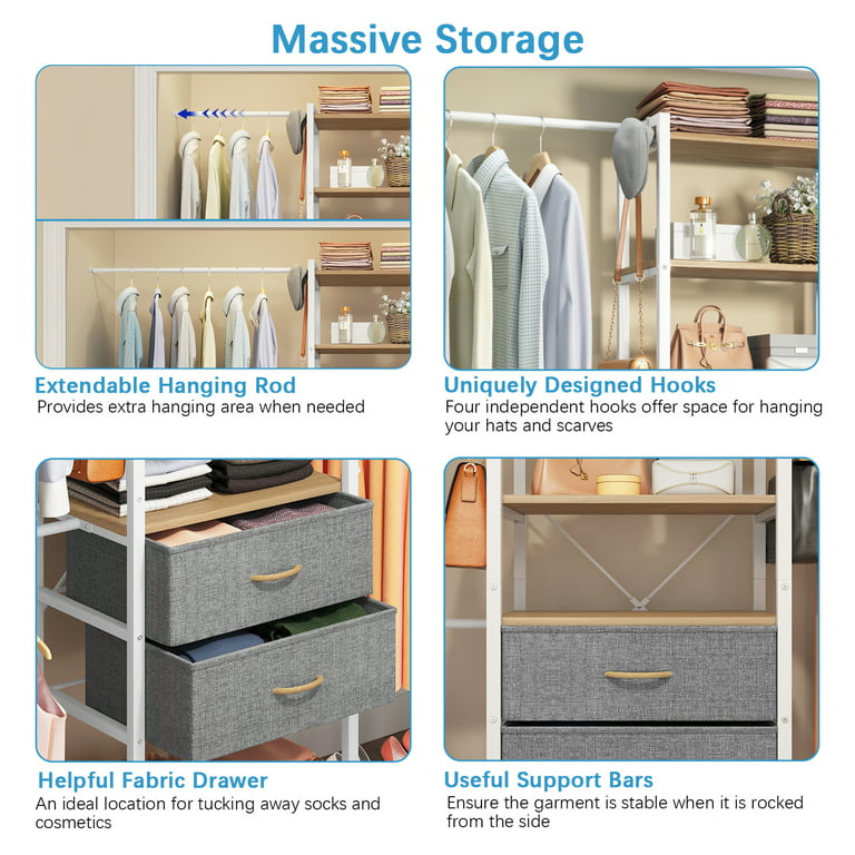 Timate P8 Closet Organizer Closet Storage Organizer System Kit 5.96 to 8.37  FT, Metal, White 