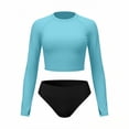 thumbnail image 5 of QIYAGBSA Swimsuit for Women 2 Piece Long Sleeve Rash Guard Cropped Top Bathing Suit with Thumbholes (Light Blue L), 5 of 6