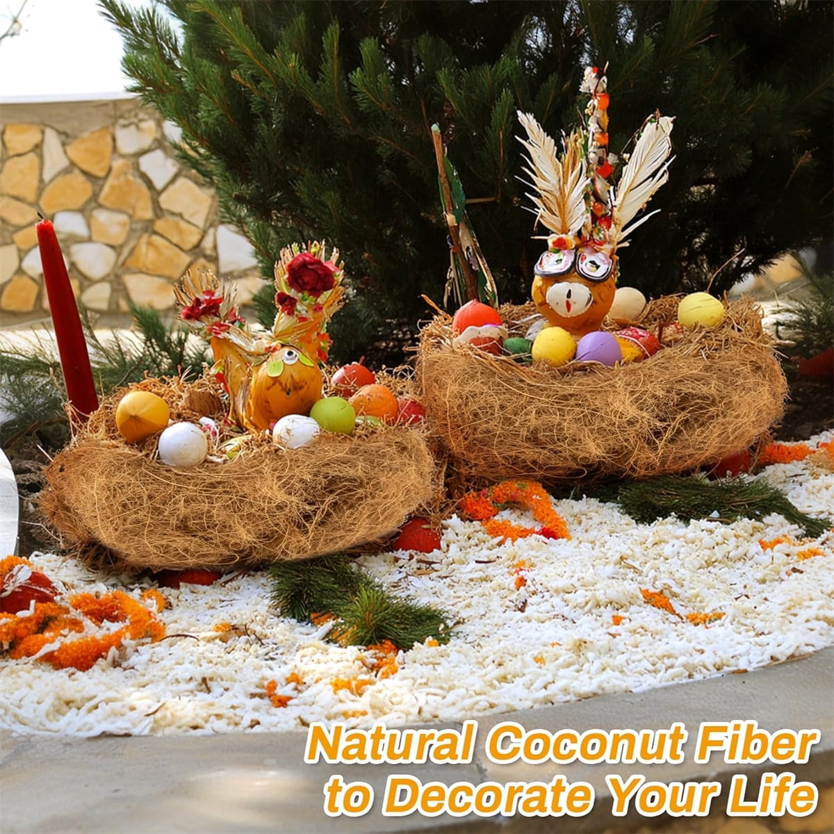 Tutuviw Long Coconut Husk Fiber Mulch Silk,Pure Coconut Shell Fiber for Bird Nest,Plant Coconut Fiber Substrate,Clean Coconut Shell Moss Covering for Orchids Pot Plant (0.55 Pounds)