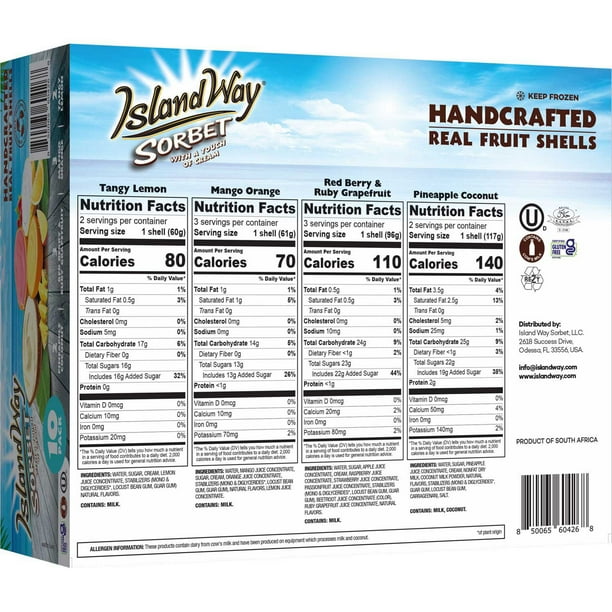 Island Way Handcrafted Assorted Fruit Sorbet, Frozen, 10 ct.