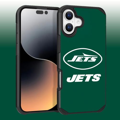 Apple iPhone 16 Plus (6.7) - NFL Licensed New York Jets Team Logo on Green Textured Dual Layer Case