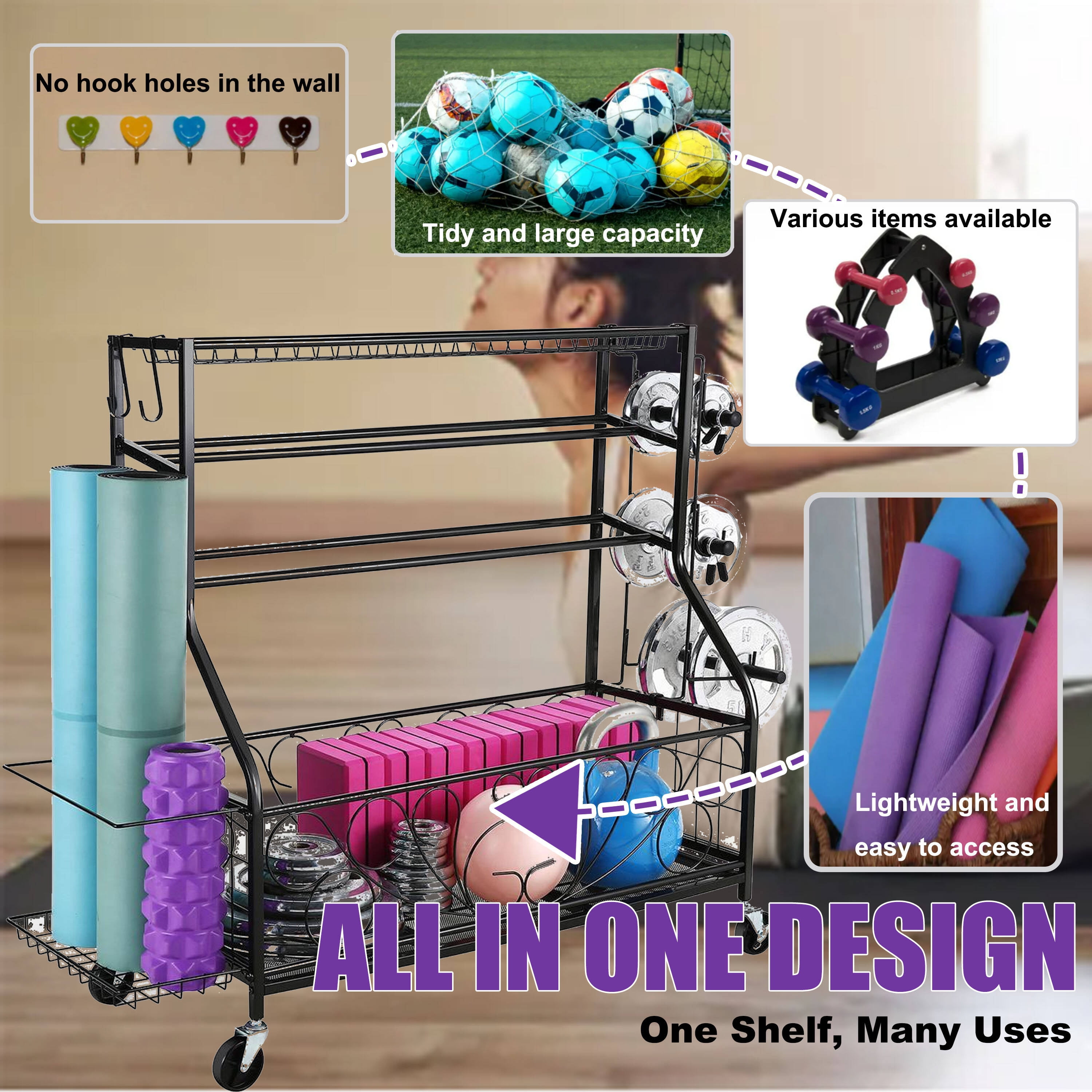 Rosamay 4 Tier Gym Equipment Yoga Mat Rack