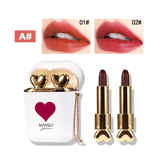 XWSHYW Lápiz Labial Lápiz Labial con Tubo para Auriculares, Color Mate, Latido Del Corazón, Niebla, 1,2Gx2
