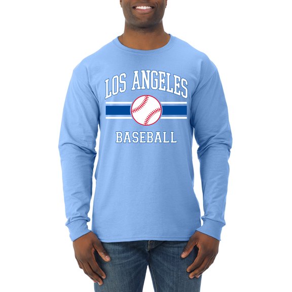 Wild Bobby City of Los Angeles LA Baseball Fantasy Fan Sports Men's Long Sleeve T-Shirt, Light Blue, X-Large