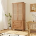 thumbnail image 1 of High Freestanding Tall Kitchen Pantry, Kitchen Pantry Storage Cabinet with Rattan Doors, Adjustable Shelf and 2 Drawers, Freestanding Cupboard for Living Room, Kitchen, Walnut, 1 of 9