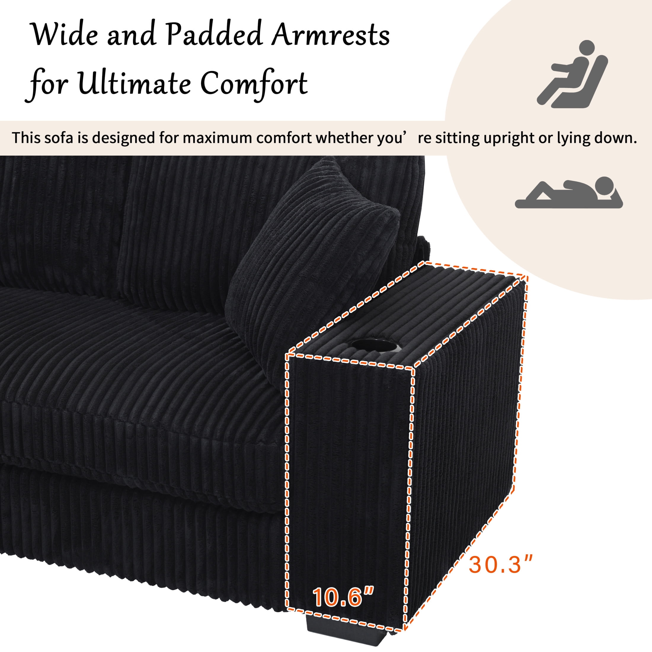 Christopher Knight Home Modern L-Shaped Sectional Sofa with Cup Holders & Charging Ports, Black
