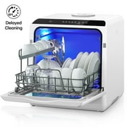 FOHERE Countertop Dishwasher with 6H Delay Cleaning, Portable Dishwasher w/5L Built-in Water Tank, 6 Programs, 360Dual Spray, High-Temp
