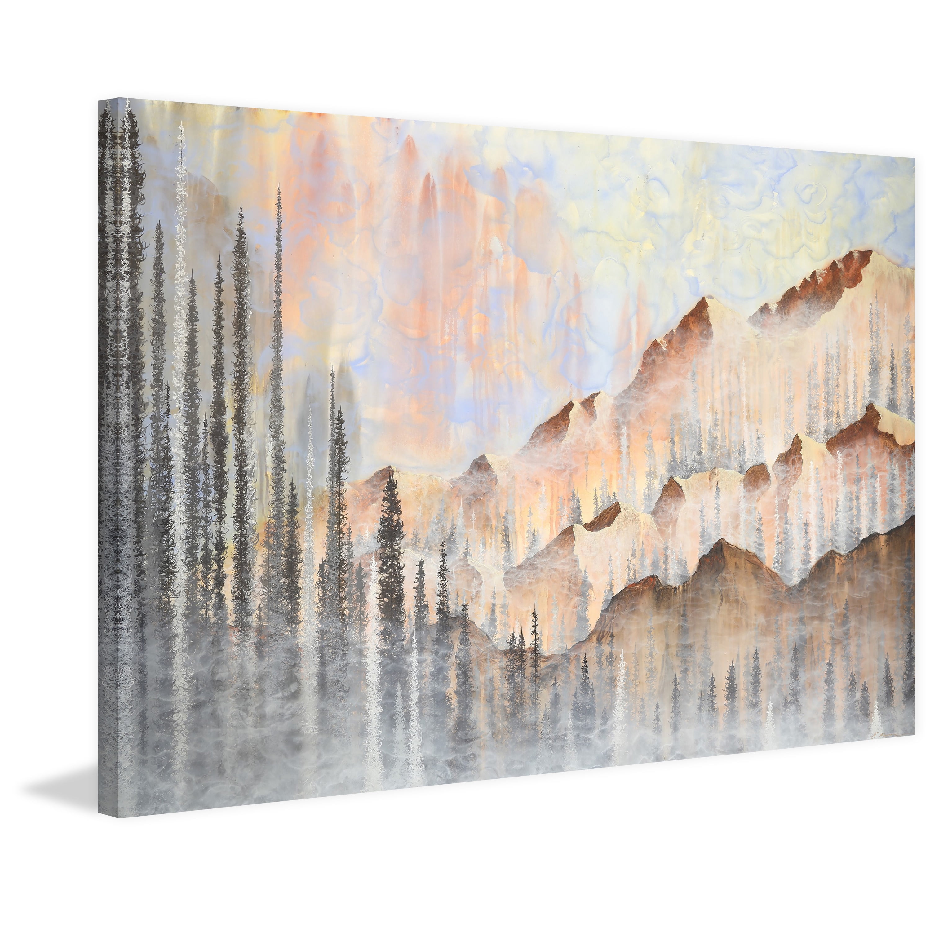 "Dawn in the Mountains" Painting Print on Wrapped Canvas