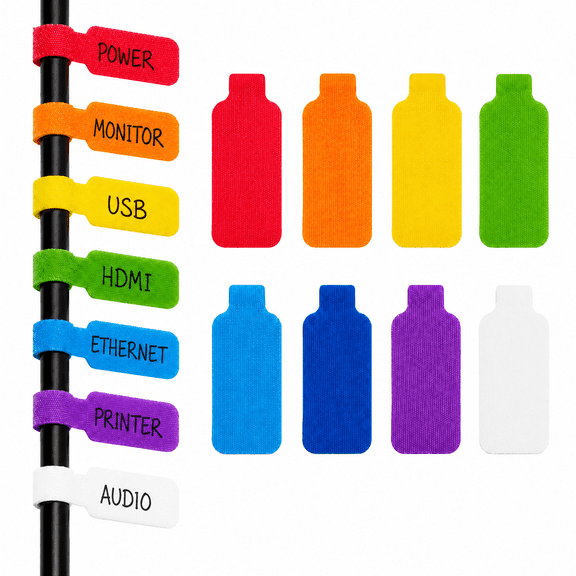 80 Pcs Cable Labels, Reusable Write-On Cable Tags, Hook and Loop Cord Labels in 8 Colors, Color Coded Wire Labels for Cords, Chargers, USB, HDMI, Ethernet, Home Office Cable Management