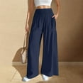 thumbnail image 3 of WQQZJJ Pants for Women with Pockets Elastic Waist Loose High Waist Wide Leg Flared Pants Solid Casual Pants Size S-2XL, 3 of 9