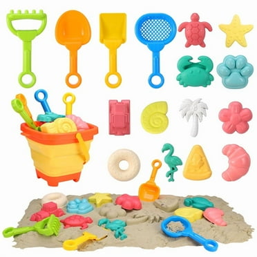 sixwipe 17Pcs Beach Sand Toys Set for Kids Toddlers, Collapsible Foldable Beach Sand Buckets and Shovels Set, Travel Summer Beach Toys for Boys Girls