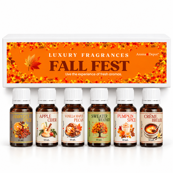 Aroma Depot Fall Fest Collection – Aromatherapy Set of 6 Fragrance Oils (10ml Each) for Candle Making, Soap Making, and Home Diffusers