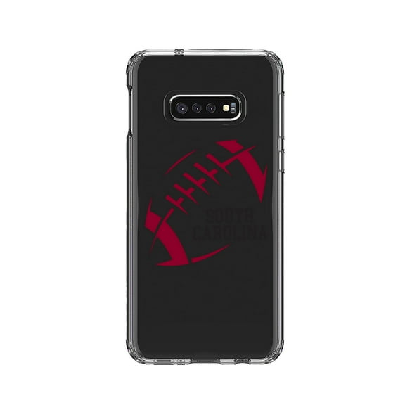 DistinctInk Clear Shockproof Hybrid Case for Samsung Galaxy S10e (5.8" Screen) - TPU Bumper, Acrylic Back, Tempered Glass Screen Protector - South Carolina Football - Garnet, Black
