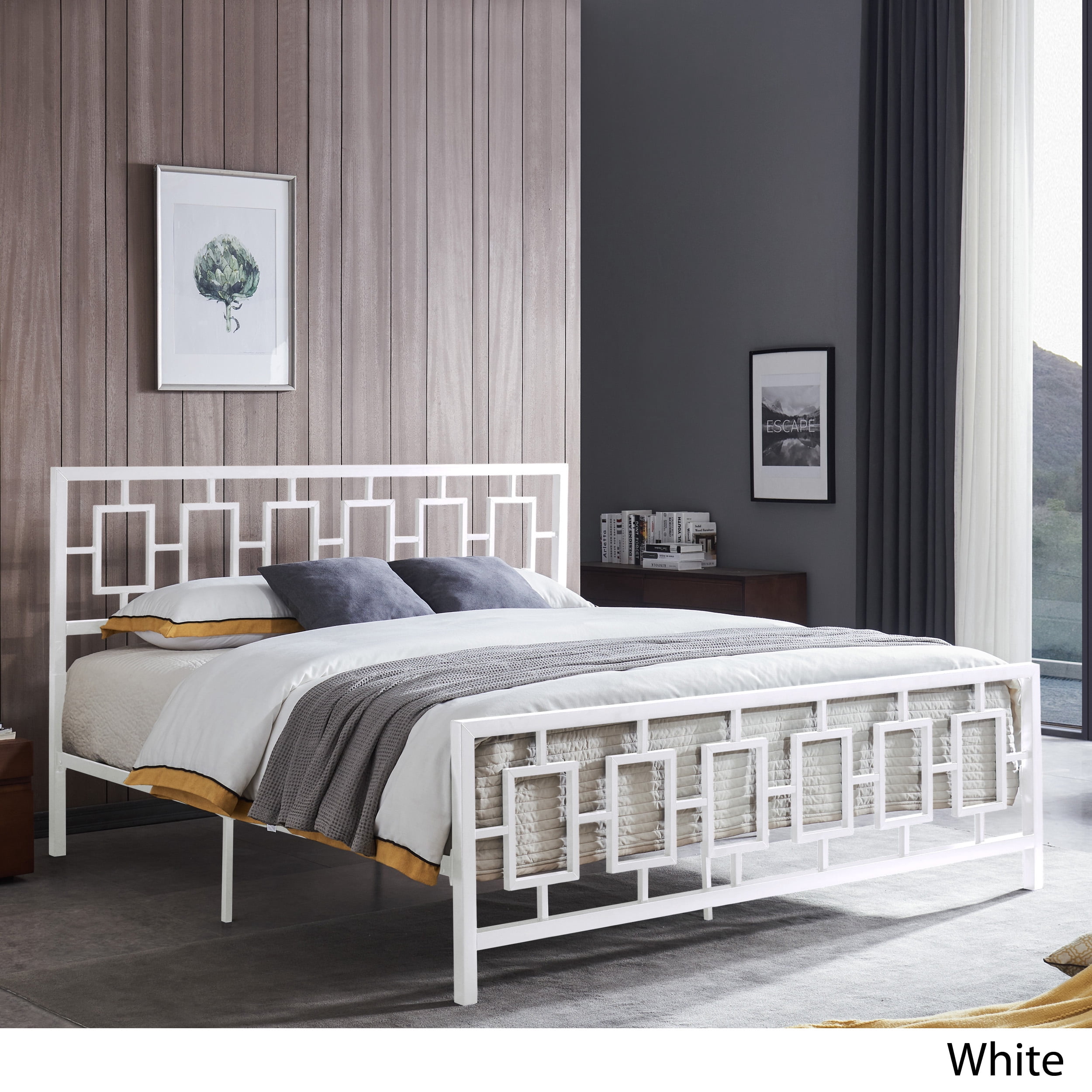 Noble House Krystin Modern King-Size Iron Bed Frame, White