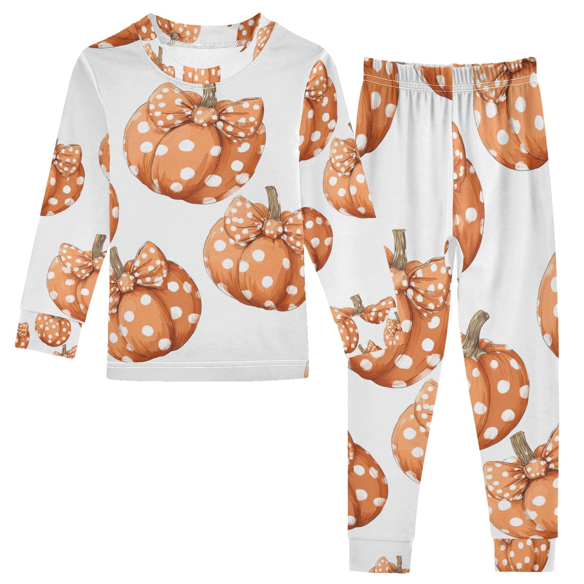Boys Pajamas Girls Pajama Polka Dot Pumpkin Bow Cute Comfortable Cotton Two-piece Pajama Set
