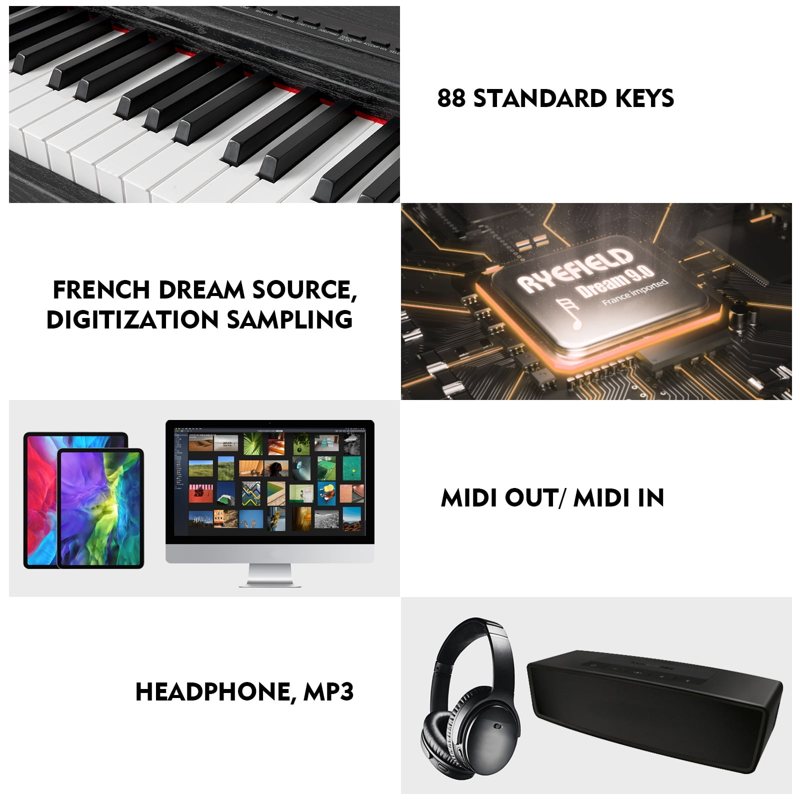 MUSTAR Weighted Digital Keyboard Piano 88 Keys Hammer Action with Stand, Bluetooth, Portable Case, Sustain Pedal (Black)