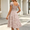 thumbnail image 4 of Dolkfu Short Sleeve Dresses for Women Ditsy Floral Pink V-Neck Mid-Length Fit & Flare Dresses Garden Vacation Geometric Regular Dresses Pink,M, 4 of 6