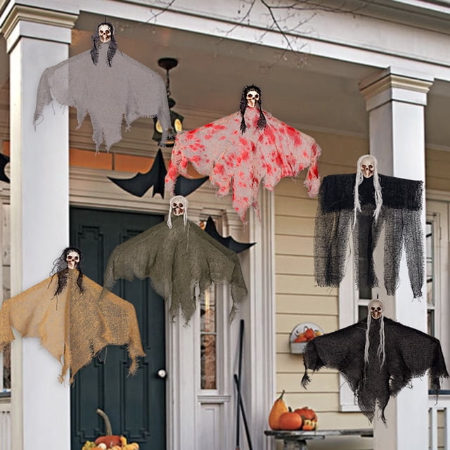 Spooky Halloween Hanging Ghost Realistic with Hanging Rope Ghost Face Ghost Small Hanging Flag Arrangement Patio Porch Outdoor