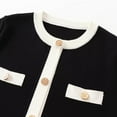 thumbnail image 3 of successthop Fall Sweaters Women Short Sleeve Knit Cardigan Crewneck Outwear with Pocket Button Color Block Clothes Black, 3 of 6