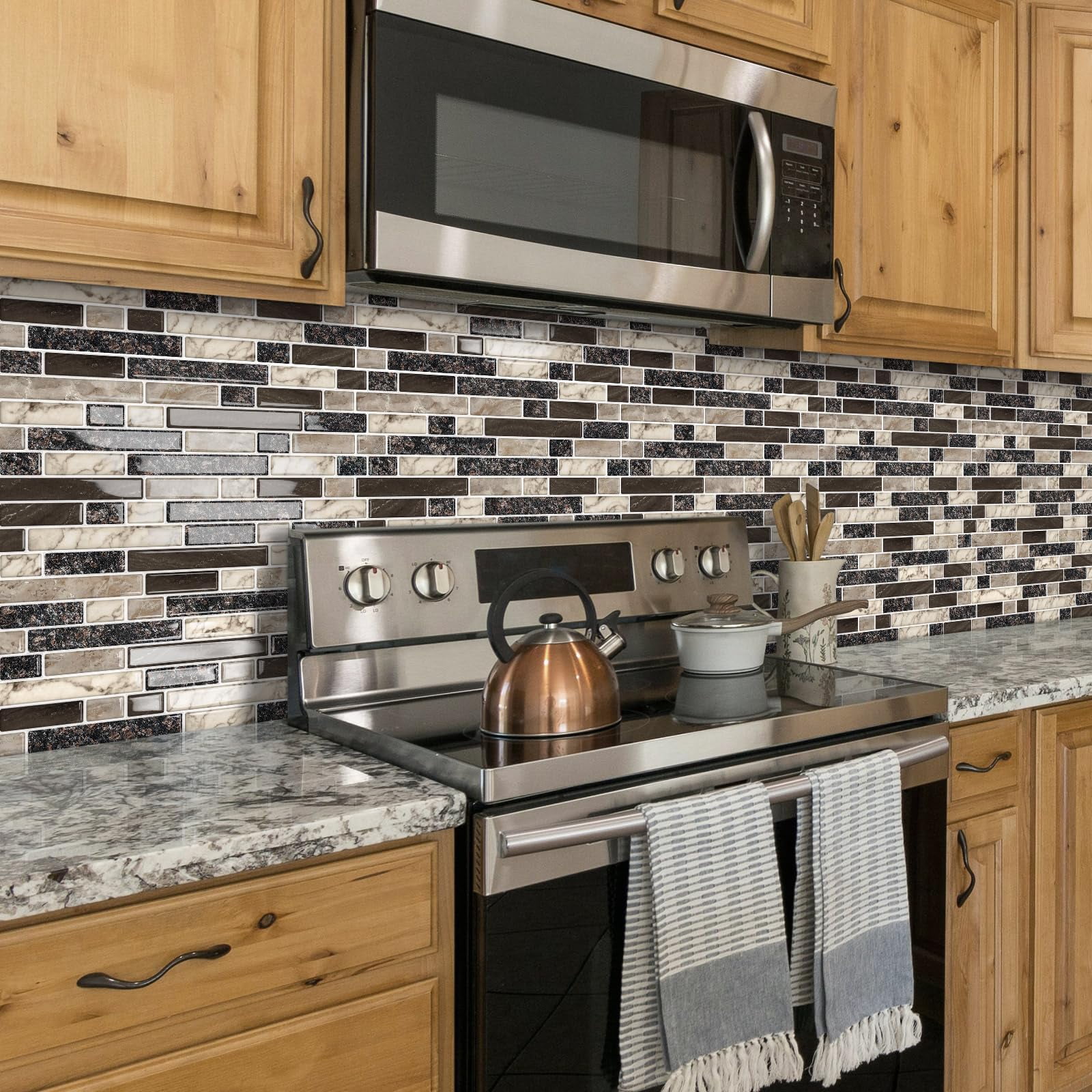 Thick Peel And Stick Backsplash Tile 12"x12" 3d Self Adhesive Marble Tiles For Kitchen Bathroom Wall (10-sheet Brown)