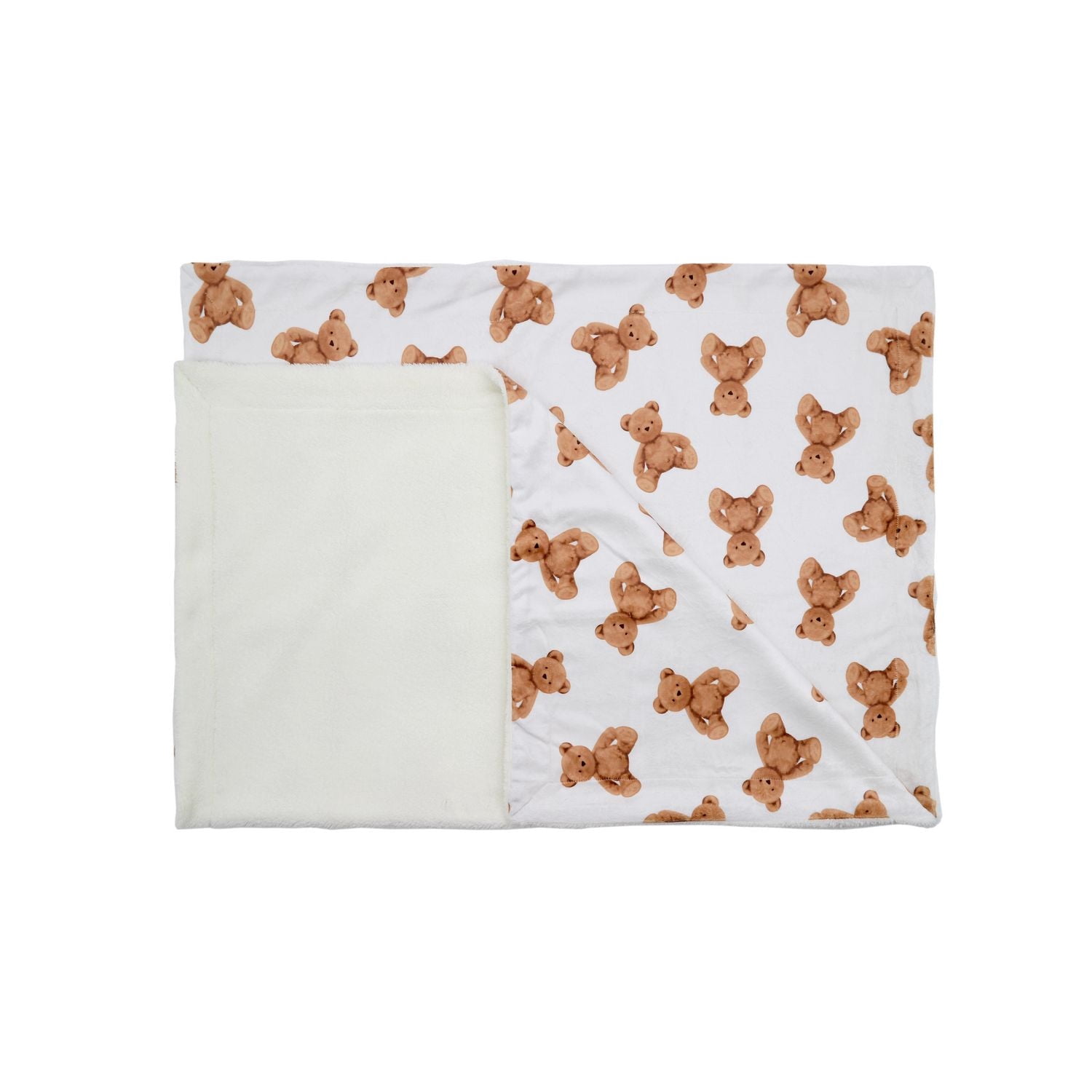 Marina Decoration Reversible Rich Printed Woven Fluffy Plush Soft Warm Flannel Fleece Children Throw Sherpa Kids Blanket, 40 x 50 Inch Brown Teddy Bear Pattern