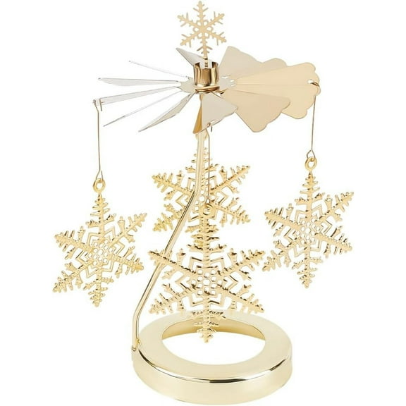 430 and 201 Stainless Steel Rotating Candlestick Tealight Candle Holder with Iron Snowflake for Wedding Christmas Party Decoration Golden 7.8x12cm