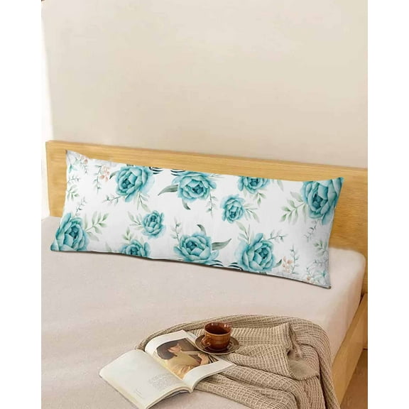Aqua Floral Throw Pillow Cover,Watercolor Daisy Flowers Seasonal Spring Summer Rectangle Decorative Pillow Case Protector Soft Cushion Cover Lumbar Pillowcase for Couch Sofa Bedroom Decor 20x54 Inch