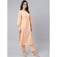 thumbnail image 5 of Janasya Indian Women's Melon Orange Cotton Printed Kurta with Pant, 5 of 9