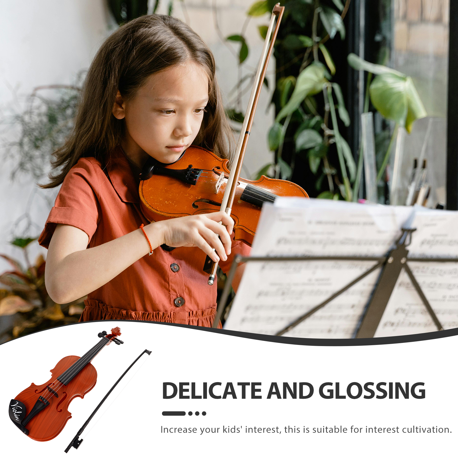 UEETEK 1 Set Child Safe Violin Model Brown Plastic Realistic Shape