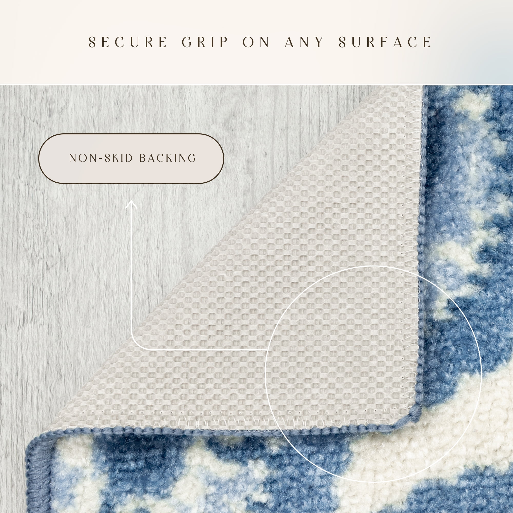 Maples Rugs Vivian Transitional Medallion Blue White Non Slip Indoor Area Rug, 3'4 x 5'