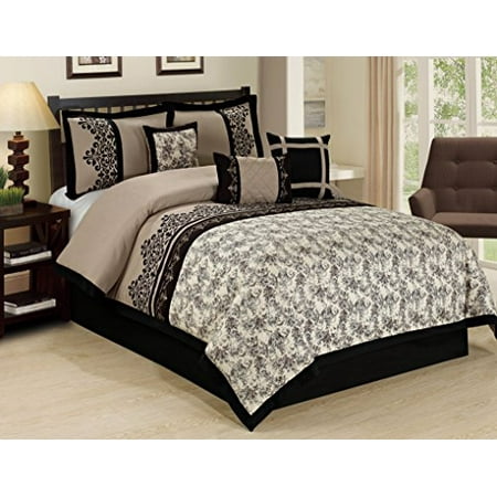 7 Piece LUPE crowded flower print Clearance bedding Comforter Set Fade Resistant, Wrinkle Free, No Ironing Necessary, Super Soft, All Size- Queen King Cal.King Size (Queen)