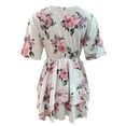 thumbnail image 5 of Women‘s Floral Print Mini Dress Pleated V Neck Drawstring Elastic Waist Ruffle Layered Mini Dress, 5 of 5