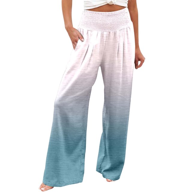 Pantalones anchos de cintura alta con estampado veraniego para mujer: cintura alta estilizada, bolsillos ocultos funcionales, transformación de moda para múltiples ocasiones.
