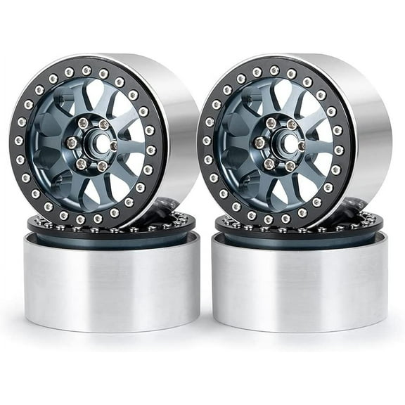 Aluminum Beadlock Wheels 2.2" Titanium 35mm Lightweight Design for Axail Wraith RR10 1/10th RC Crawler Truck - Set of 4 Wheels Alloy Metal