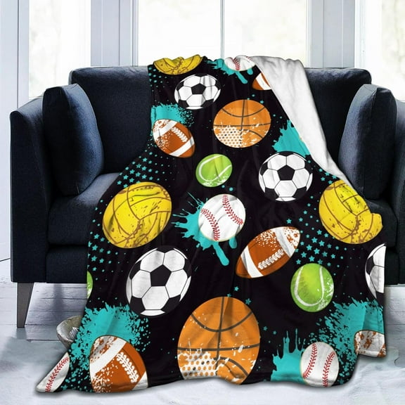 Basketball Soccer Football Baseball Ball Throw Blanket Soft Bed Bedding Warm Cozy Plush Flannel Fleece Blankets Gifts for Kids Boys Teens, Sofa Couch Bedroom Home Decor, 50"x40"