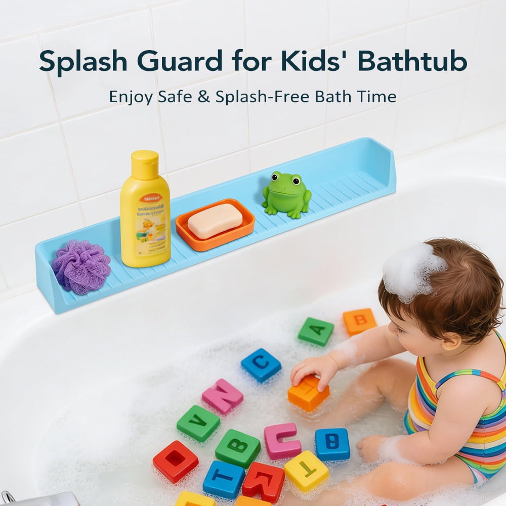Bathtub Splash Guard for Tub Kids, Toddler Bath Toy Tray with 11 Suction Cups, No Spill Water Barrier, Prevents Mess, Fun Bathtime for Toddlers Baby
