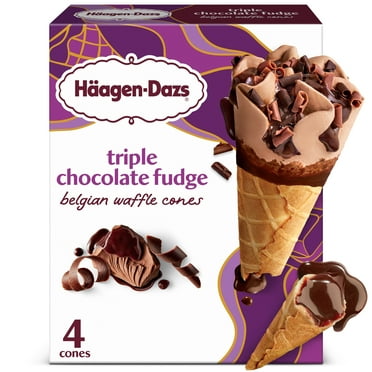 Haagen-Dazs Triple Chocolate Fudge Belgian Waffle Ice Cream Cone, 4 Count