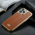 thumbnail image 4 of Detck Case for iPhone 12/12 Pro 6.1 Inch, Soft PU Leather with Python Pattern & Metal Logo TPU Plating Edge Camera & Screen Protection Shockproof Ultra-thin Case For iPhone 12 Pro / 12 6.1", Brown, 4 of 5