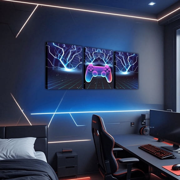 Erosebridal Video Game Theme Paintings Wall Decor Bedroom Teens Room, Gamer Gaming Wall Hanging Decor Kitchen, Navy Blue