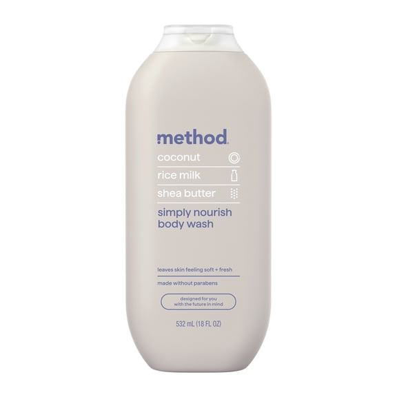 method Body Wash, Simply Nourish - Leaves Skin Feeling Soft & Moisturized, Made Without Parabens, Notes of Coconut, Rice Milk & Shea Butter, 18 fl oz