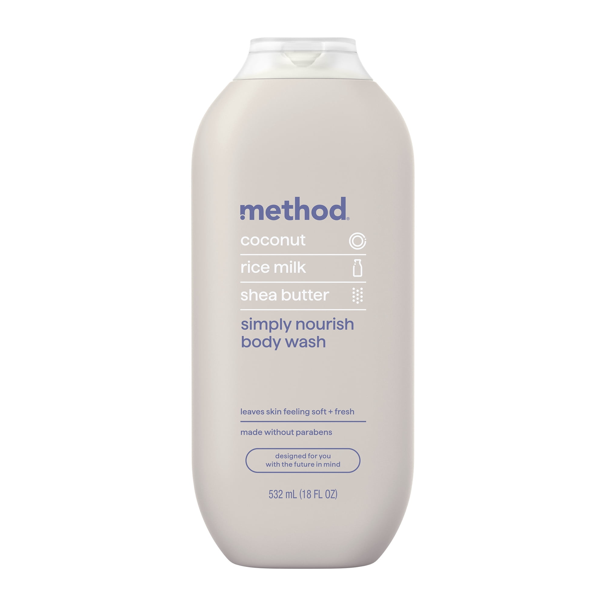 method Body Wash, Simply Nourish - Leaves Skin Feeling Soft & Moisturized, Made Without Parabens, Notes of Coconut, Rice Milk & Shea Butter, 18 fl oz