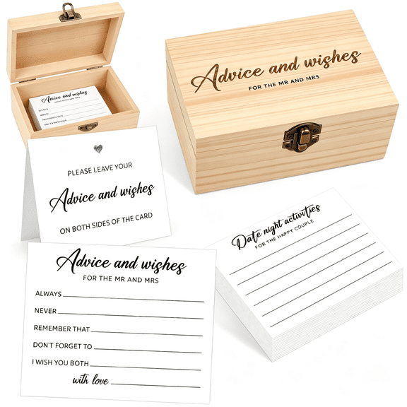 CCOCC Advice&Wishes for the Mr&Mrs-50Pcs Minimalism Wedding Advice Cards with Wooden Box,White Groom&Bride Shower Advice Cards for Bridal Shower,Wedding Party Game Decorations Supplies