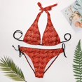thumbnail image 4 of Orange Fabric Sexy Bikini Chic Swimsuit Summer Vacation Honeymoon Triangle Bathing Suit Tie String Thong, 4 of 4
