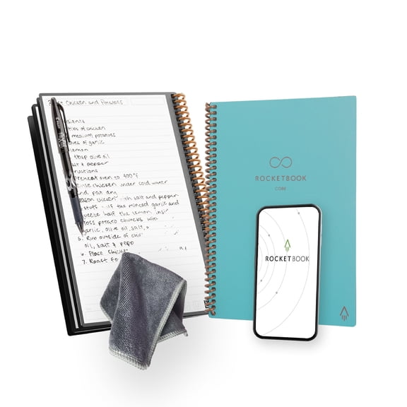 Rocketbook Core Reusable Smart Notebook, Executive 6" x 8.8", Teal, Lined Pages, Cloud Connected Erasable Spiral Notebook