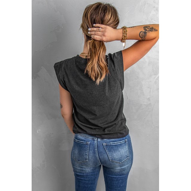 ABPHQTO Camiseta gris de manga corta con estampado de letras Cowboys&Beer para mujer