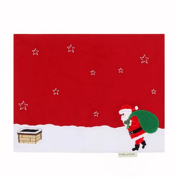 Set Of 6 Christmas Holiday Red Santa Placemat ,Embroidered Plaid Design