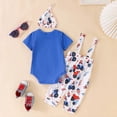 thumbnail image 5 of UngA Newborn Baby Boy My 1st 4th Of July Outfit Long Sleeve Letter Romper Stars Striped Suspender Pants Hat 3Pcs Set Fourth of July Baby Boy Outfit Blue,3-6 Months, 5 of 5