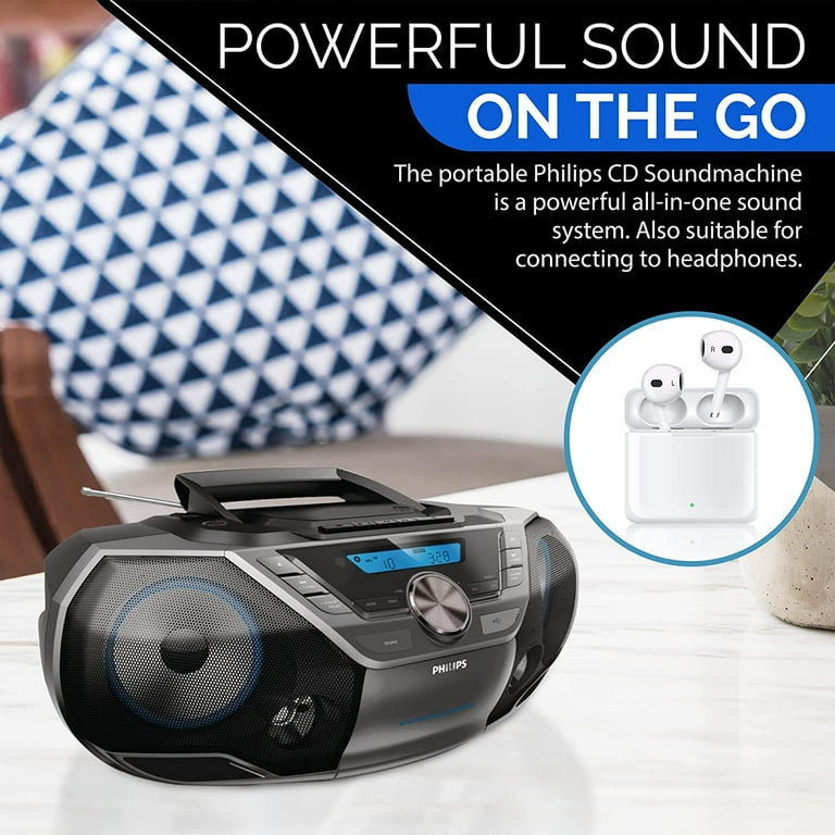 Radio portátil Reproductor de CD Boombox con Bluetooth y radio FM