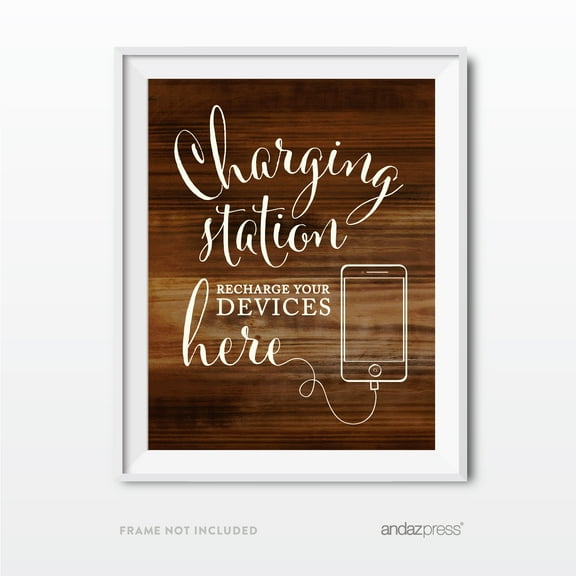 Charging Station Rustic Wood Wedding Party Signs