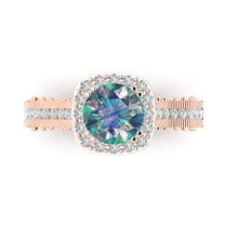Halo Engagement Ring for Women - 2.37ct Blue Moissanite in 18K Rose Gold Promise Ring
